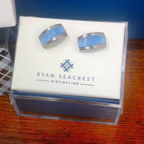 Ryan Seacrest Distinction Silver Blue Geometric Cuff Links - Picture 1 of 7